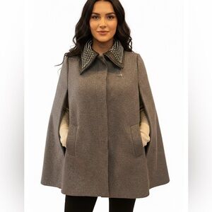 Philipp Plein Couture Grey Poncho with Calf Leather Studded Collar - NWOT